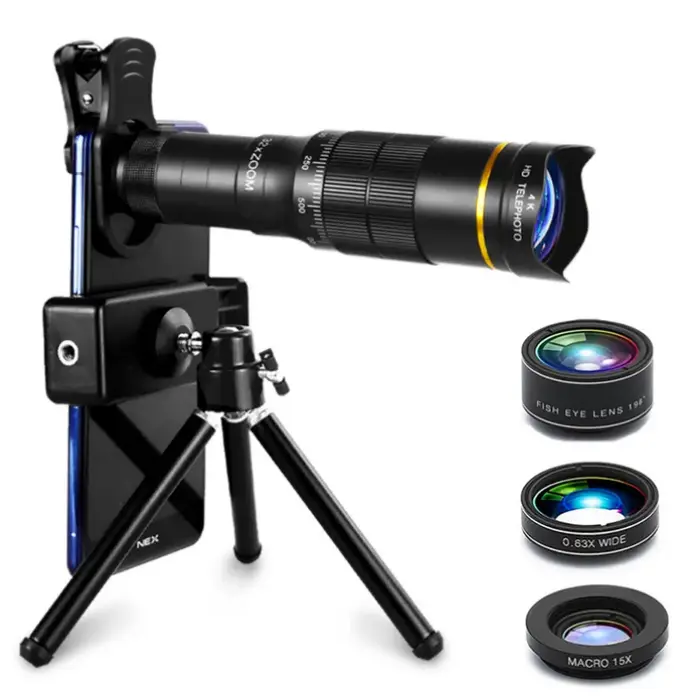 Télescope monoculaire 32x HD avec trépied métal - Objectif téléphoto pour téléphone tourisme camping