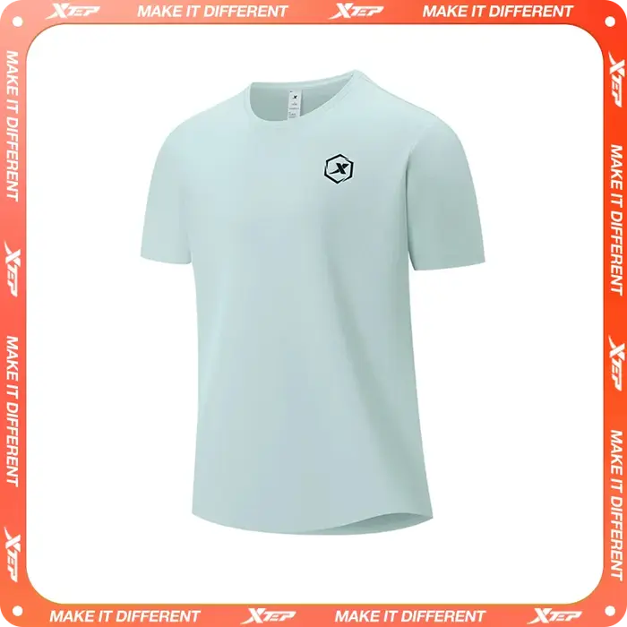 Xtep T-Shirt à manches courtes et col rond pour hommes, séchage rapide, entraînement sportif, respir