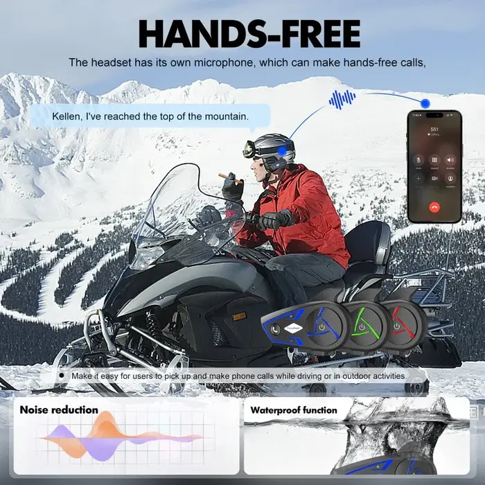 Casque Interphone Bluetooth S3 1000M, Étanche, Moto, Lumière Ambiante RGB