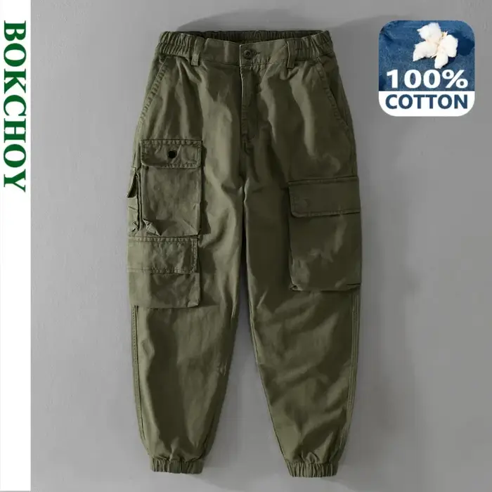 Pantalon cargo rétro 100% coton pour chasse confortable - Style streetwear loose printemps/automne