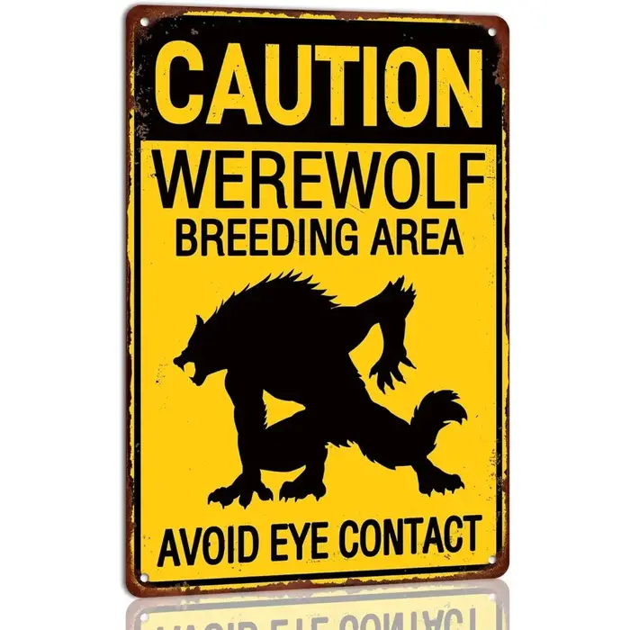 Panneau en métal rétro WerewolfAreaRetroSign - Attention, zone d'élevage de loups-garous - Évitez le