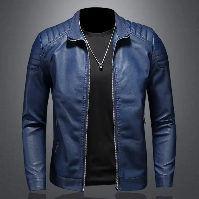 Veste de motard en simili-cuir mince pour hommes, style moto décontracté, chaînes ornementales, fermeture éclair robuste, polyester doublure, printemps automne, occasions quotidiennes