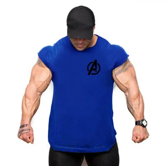 Chemise en fibre de coton à ourlet incurvé pour hommes, vêtements de musculation, stringers de gym, 