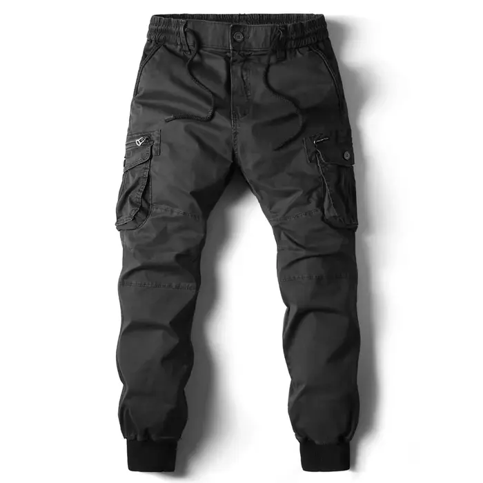Pantalon cargo homme coton kaki militaire multi-poches jogger décontracté travail noir gris clair
