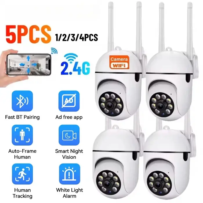 Caméra PTZ WiFi 2.4G 1080P 5x zoom numérique surveillance intérieur vision nocturne IP v380 pro APP