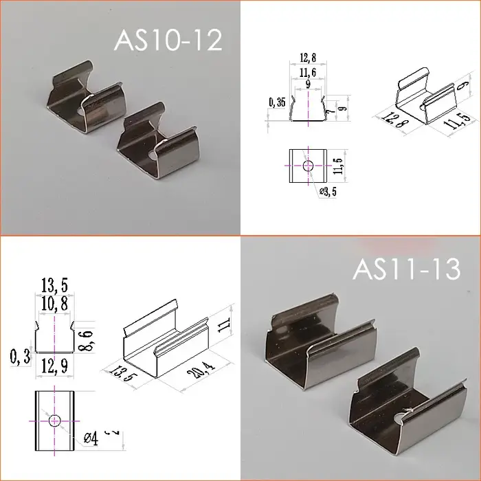 Clips métalliques courts pour bandes LED rigides, fixation extérieure en acier inoxydable pour lampe