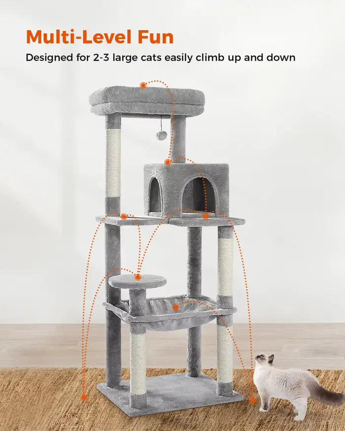 Arbre à chat en sisal pelucheux avec condo à 2 portes, maison, 56.3 po