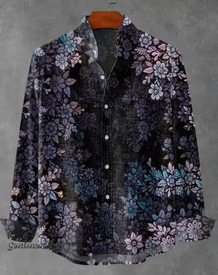 Vêtements pour hommes à manches longues chemise en lin pour hommes vêtements Vintage chemise à fleur