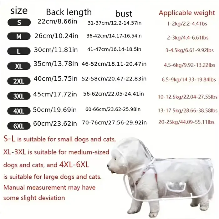 Manteau imperméable imperméable pour animaux de compagnie chien chiot vêtements de pluie transparent