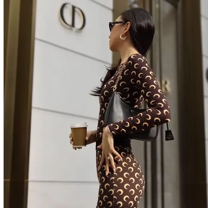Combinaison Y2K à imprimé lune pour femme, manches longues, élastique, moulante, streetwear, sexy, m