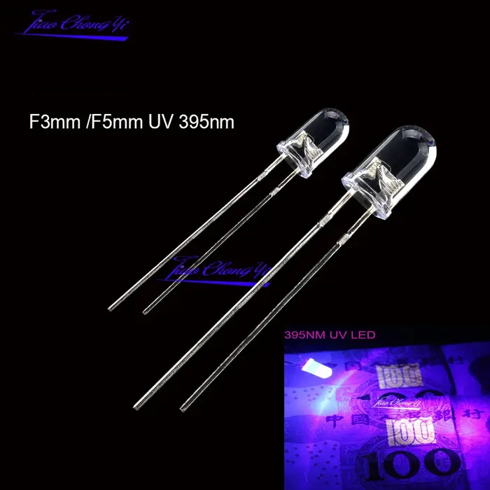 100 pièces Diode LED UV DIP 3mm 5mm Diodes clair UV 395nm LED Ultraviolet Kit de LED ultraviolette