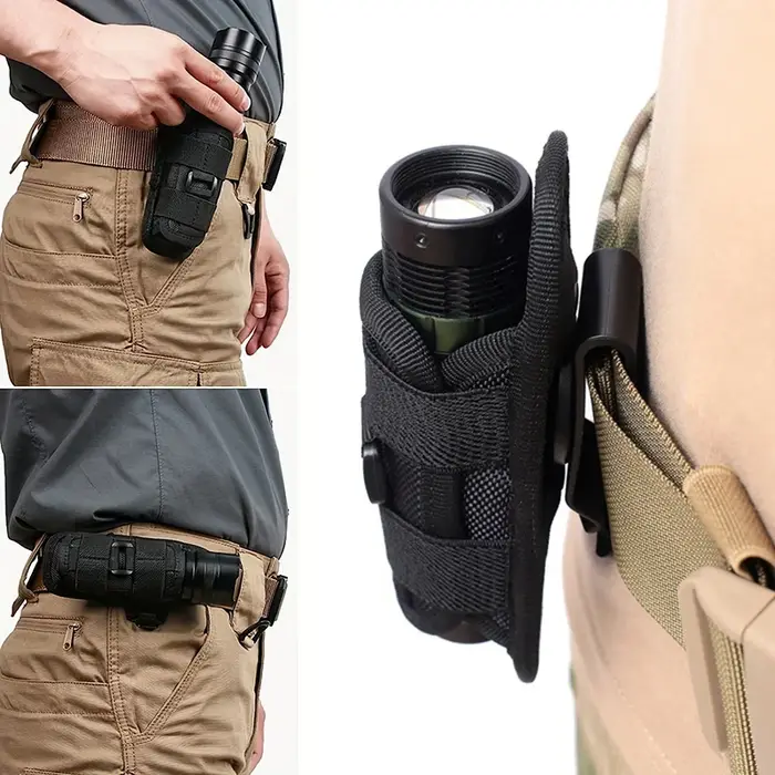 Étui ceinture torche tactique rotatif 360° - Poche durable pour lampe de chasse et survie
