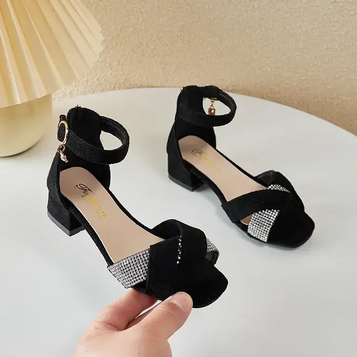 Chaussures Mary Jane pour enfants, pour fêtes, mariages, spectacles, sandales à talons bas plissées 