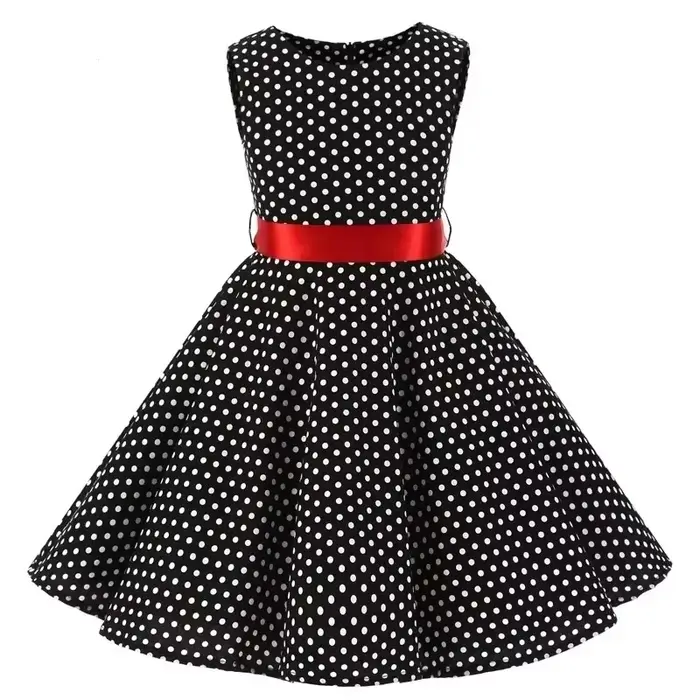 Robe d'été mi-longue en coton pour enfants, Vintage, à pois, motif Floral, pour bébé fille