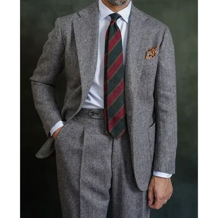 Costume à chevrons pour hommes, costume deux pièces élégant, ensemble pantalon, costume décontracté,