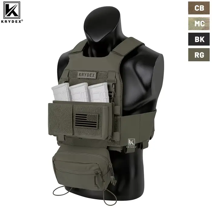 Gilet tactique porte-plaque KRYDEX MK3 basse visibilité, ceinture élastique, pochette de sac tombant camouflage