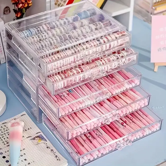 Tiroir acrylique transparent à 3/5 couches, organisateur de bureau pour bureau, porte-crayons, grand