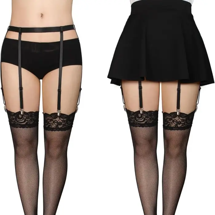 Cuisse haute bas porte-jarretelles pour femmes filles réglable élastique jambe chaussette bretelles 