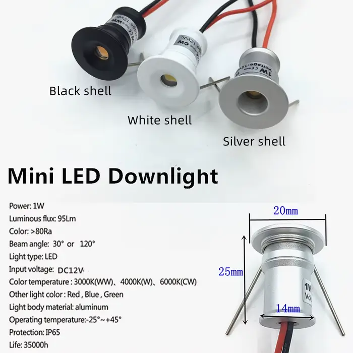 IP65 1W Mini LED Downlight Dimmable projecteur extérieur escalier armoire lumière 12V noir blanc arg