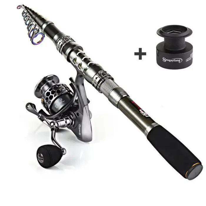 Combo canne pêche carbone Sougayilang 1.8-3.3m télescopique avec moulinet 13+1BB kit pêche spinning complet