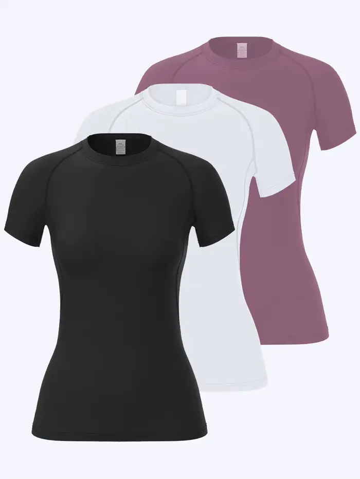 Ensemble de vêtements de sport de compression pour femmes en 3 pièces, t-shirt de yoga à manches cou