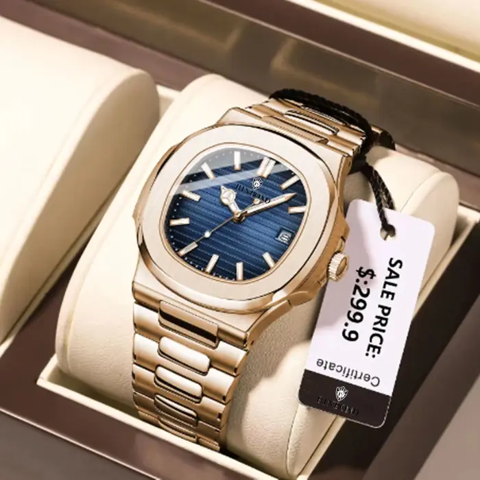 Montre homme casual business or rose automatique - Luxe fashion quartz cadeau reloj hombre poignet