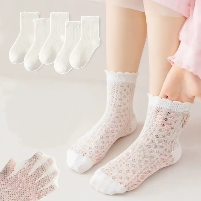 5 paires/lot chaussettes en maille blanches pour enfants pour filles été mince respirant fille chaus