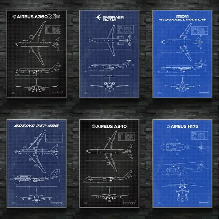 Air Force avion Airbus A-340 B-747 brevet imprime avion affiche Fighter Blueprint toile peinture mur Art gérer décor à la maison