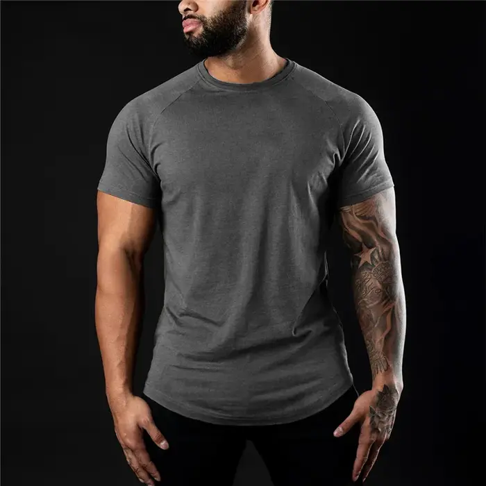 T-shirt de gymnastique uni pour hommes, vêtements de Fitness d'été, col rond, manches courtes, en co