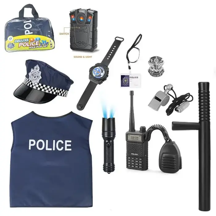 Costumes de cosplay de police unisexes, jouets de police, flic, boussole, sifflet, insigne de police, accessoires de costume de carnaval, Halloween