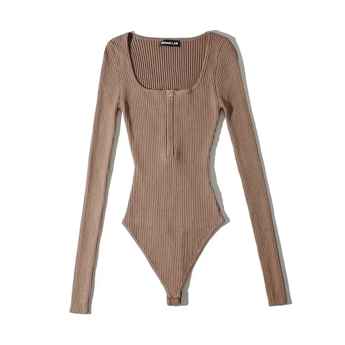 Body à Manches sulfet Col Carré pour Femme, Streetwear Sexy, Moulant, Fermeture Éclair, Noir, Tenues