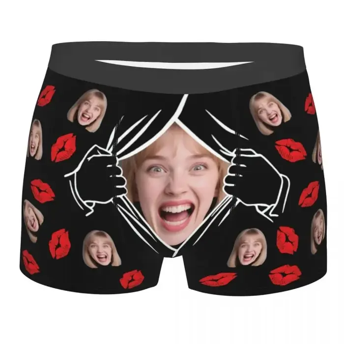 Sous-vêtements personnalisés avec photo de visage pour lui – Cadeau personnalisé pour la Saint-Valen