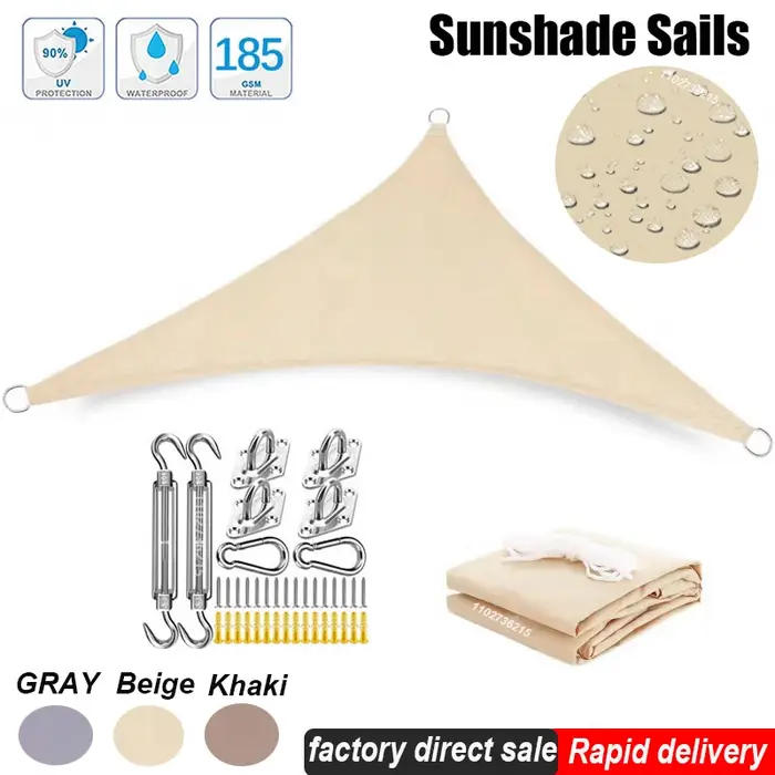 Voile d'ombrage triangulaire multi-tailles, imperméable, pour jardin, terrasse, fête, plage, camping