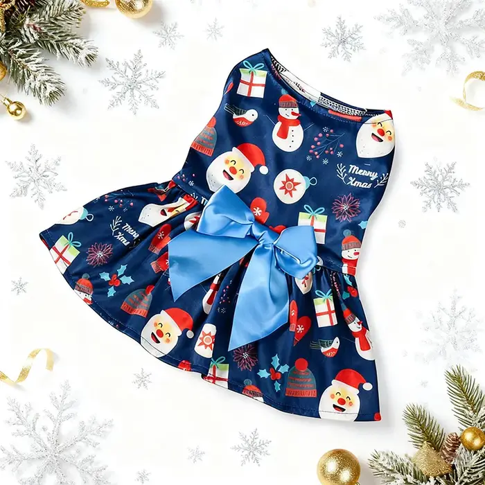 Robe de Noël pour chien avec nœud, jupe pour animal de compagnie imprimée festive, tenue de vacances