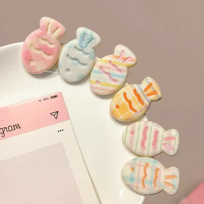 Épingle à cheveux couleur bonbon, 6 pièces, petit poisson, grille fraîche, rayures, dessin animé, Cl