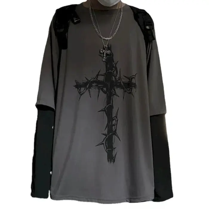 T-shirt pour hommes été croix d'épines valise hommes T-shirts à manches longues foncé Hip-hop hommes