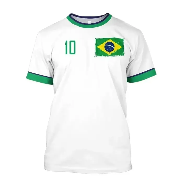 Équipe nationale du Brésil # 10 t-shirts de football, t-shirt de football imprimé drapeau du Brésil, haut respirant à séchage rapide pour hommes, femmes et enfants