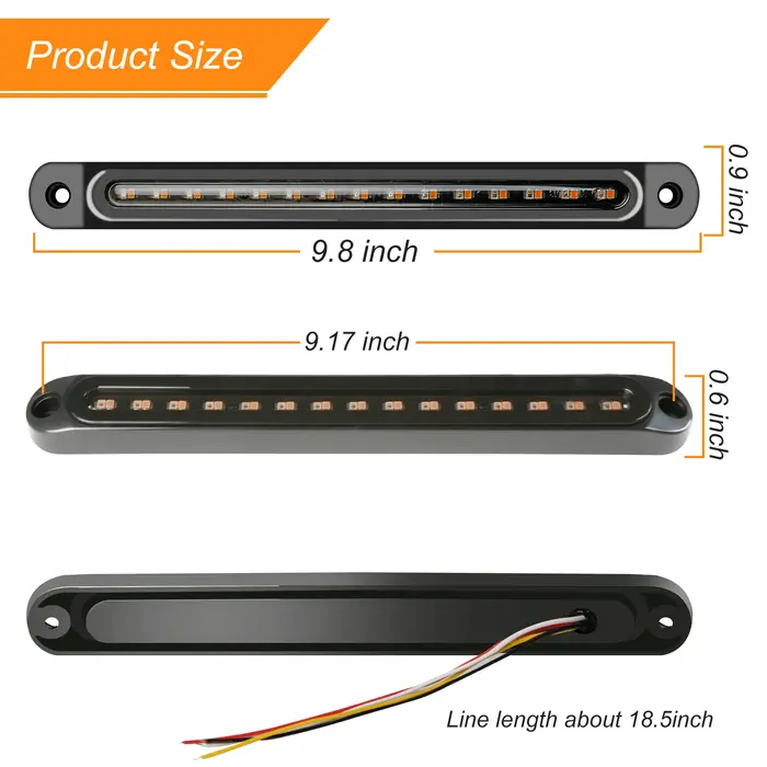 Barre lumineuse arrière LED pour remorque, 10 pouces, 2 pièces, clignotant d'arrêt de frein, bande s
