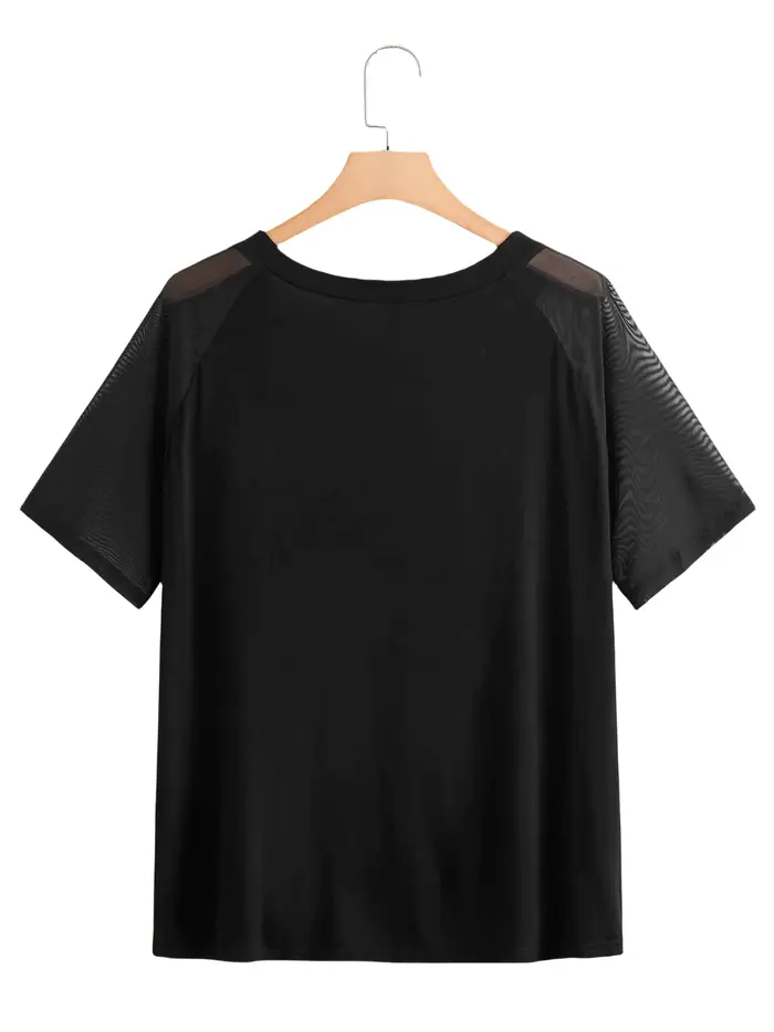 T-shirt à manches courtes en maille pour femmes, haut décontracté d'été, t-shirt noir uni, vêtements grande taille, 3XL, 4XL, 5XL, 6XL, 7XL, 8XL, grande taille