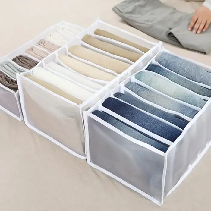 Boîte de rangement pour jeans à 7 grilles, placard, garde-robe, compartiments pour vêtements, tiroir