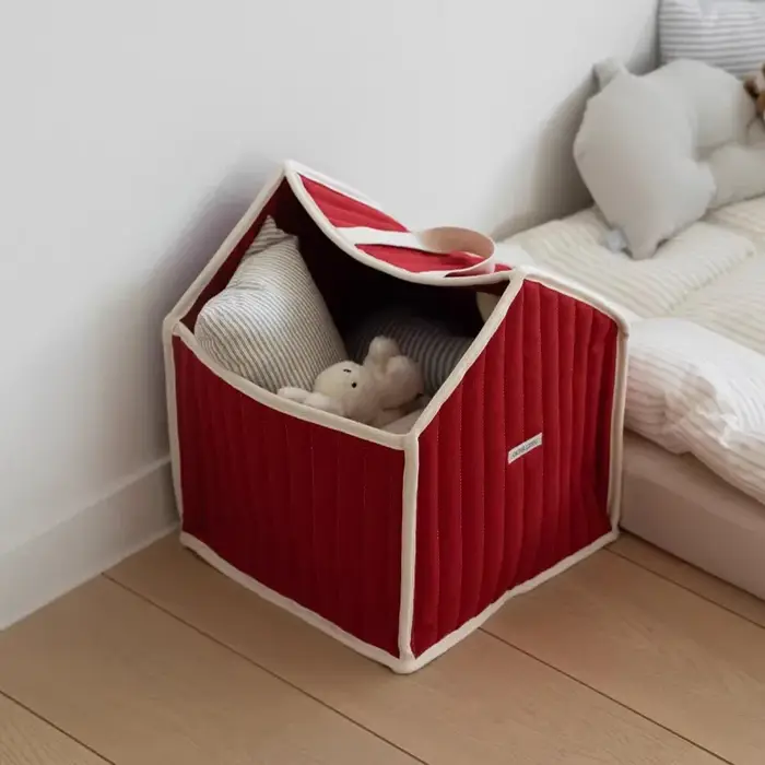 Sac de rangement en coton rouge de style maison pour couches, vêtements et jouets de bébé, panier de