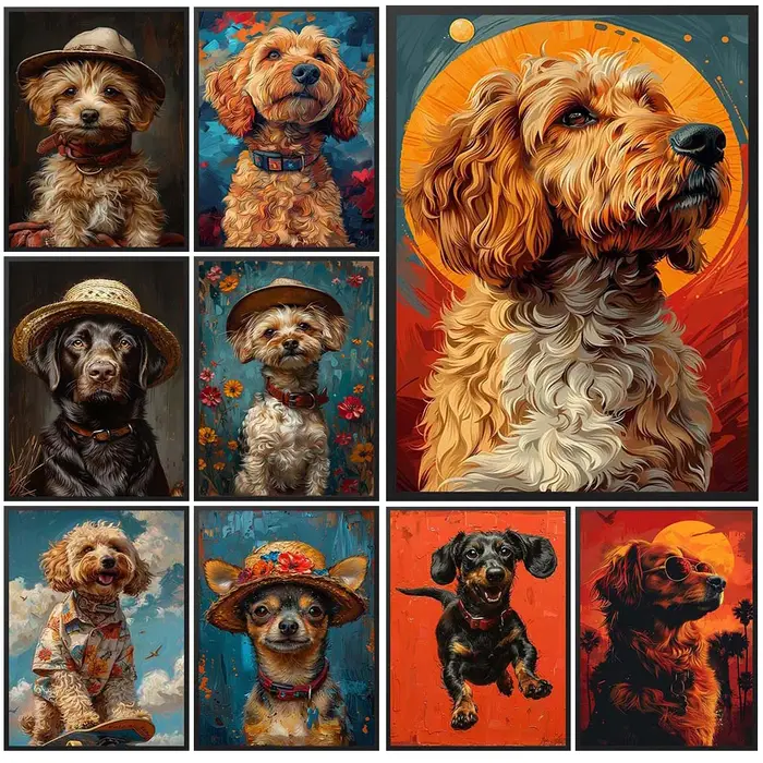 Peinture sur toile de chien de dessin animé pour salon