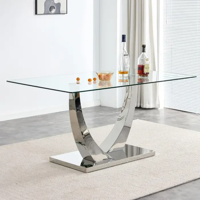 Table à manger en verre pour 6 personnes, table de salle à manger de cuisine moderne de 62,8 pouces 