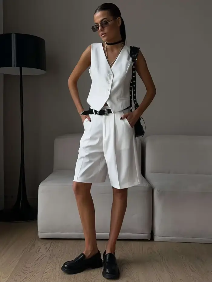 Wolfeel été femmes Chic gilet Shorts costume deux pièces ensemble bureau dames Chic 2 pièces ensembl