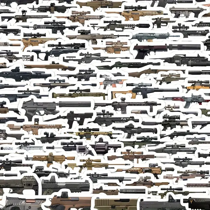 100 autocollants d'armes à feu et de fusils provenant de différents pays - fusils, fusils de précisi