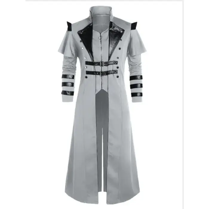 Vintage Halloween médiéval Steampunk Assassin elfes Pirate Costume adulte hommes noir longue veste f