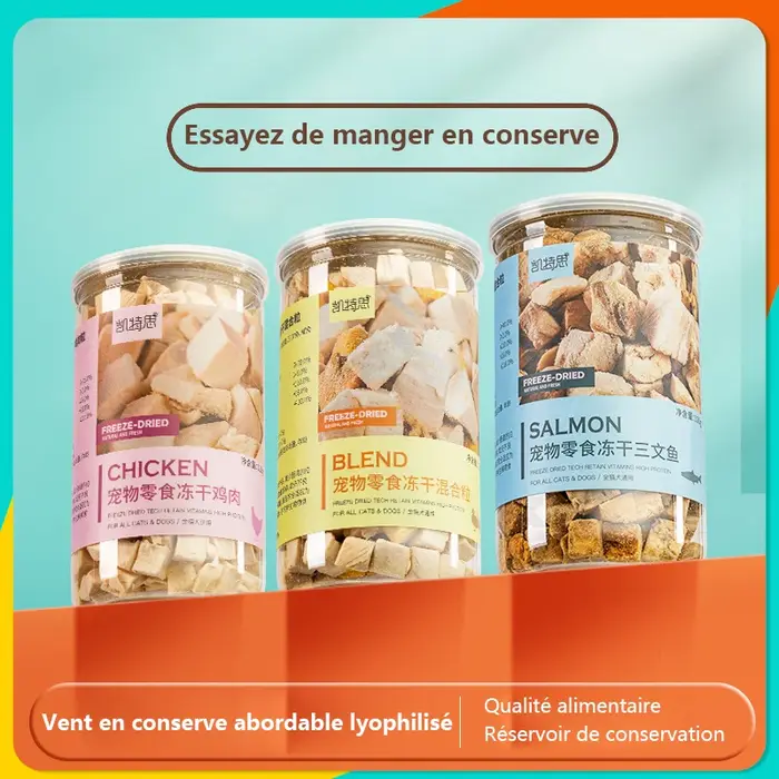 Collations pour animaux de compagnie Vieux poulet lyophilisé, résines, boeuf, trois textes œufs de c