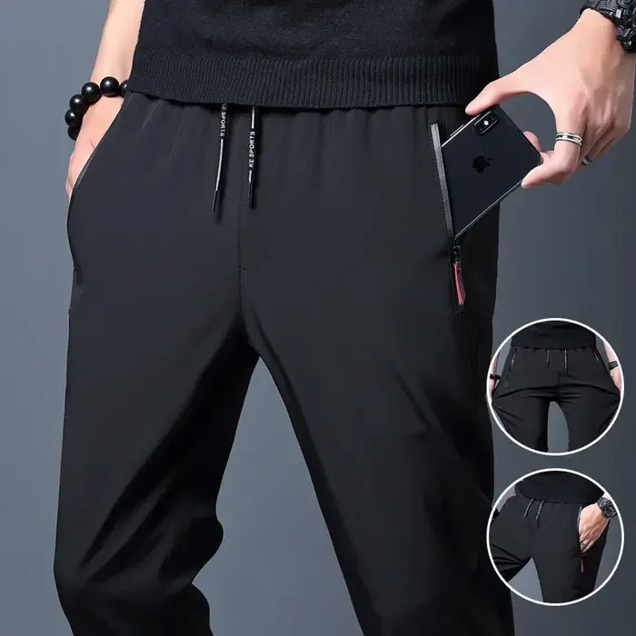 Pantalon décontracté homme Stretch coupe ajustée taille élastique survêtement coréen classique bleu 