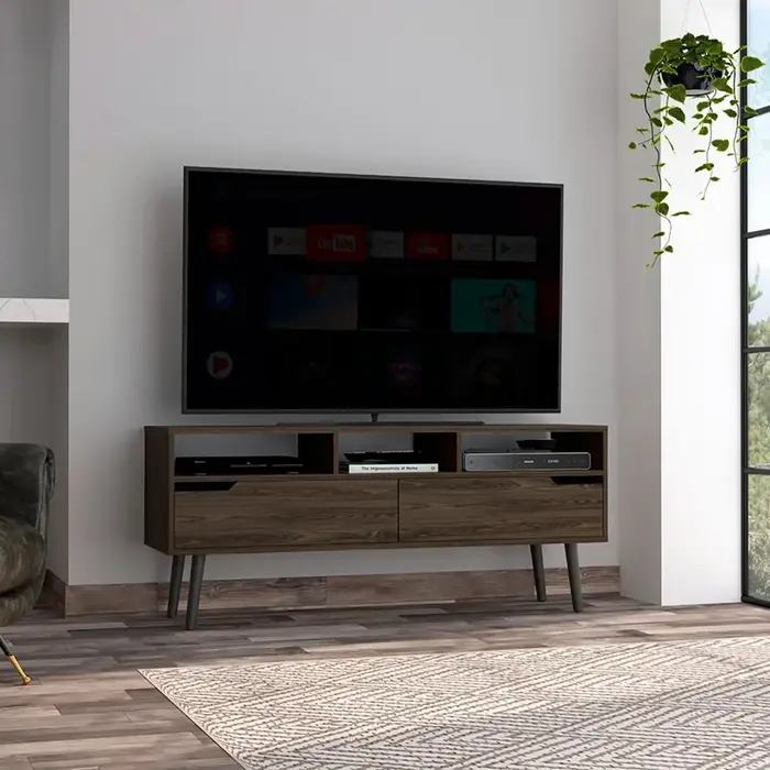 Hamburg-Support de télévision 60 pouces, quatre pieds, trois étagères ouvertes