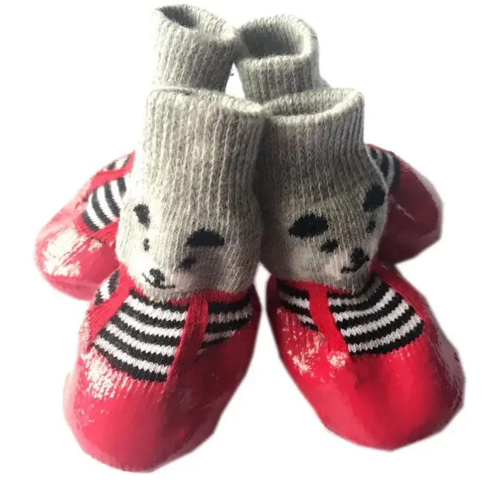 Bottes imperméables coordonnantes pour animaux de compagnie, chaussettes chaudes, chaussures de plui